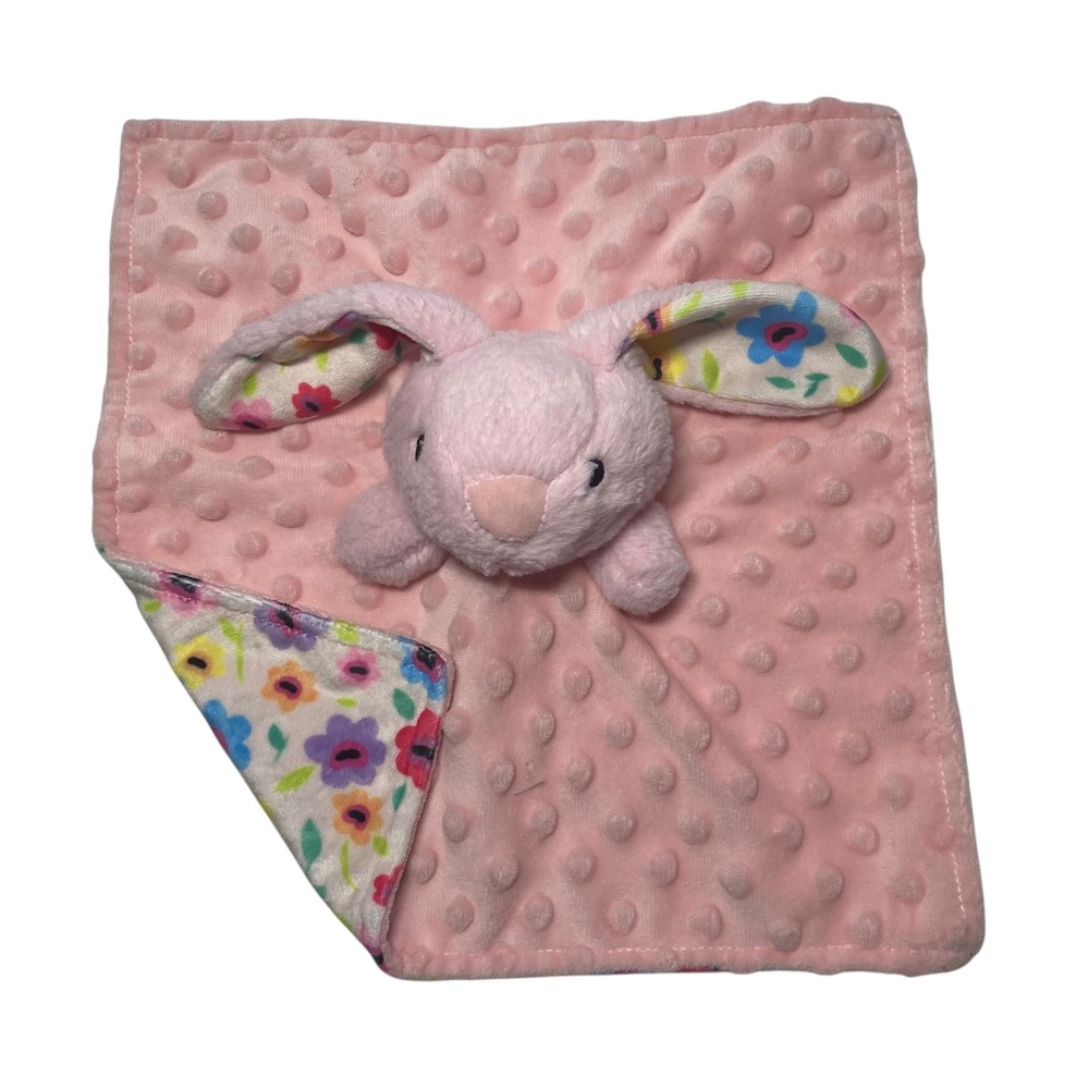 Walmart Pink Bunny Rabbit Lovey 11" Security Blanket Minky Floral Flowers